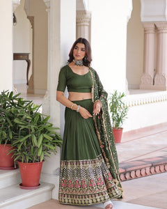 VICHITRA SILK HEAVY SEQUINS AND TREAD EMBROIDERED LEHENGA CHOLI WITH DUPATTA (WDN87)