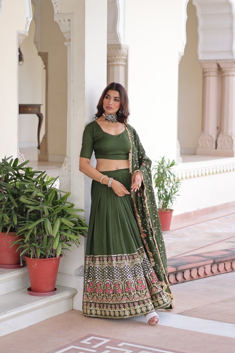 VICHITRA SILK HEAVY SEQUINS AND TREAD EMBROIDERED LEHENGA CHOLI WITH DUPATTA (WDN87) - suitswala