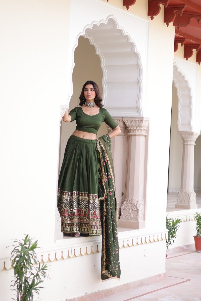 VICHITRA SILK HEAVY SEQUINS AND TREAD EMBROIDERED LEHENGA CHOLI WITH DUPATTA (WDN87) - suitswala