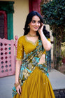 VICHITRA SILK THREAD EMBROIDERED AND KALAMKARI PRINTED LEHENGA CHOLI WITH DUPATTA (WDN89) 03 - suitswala