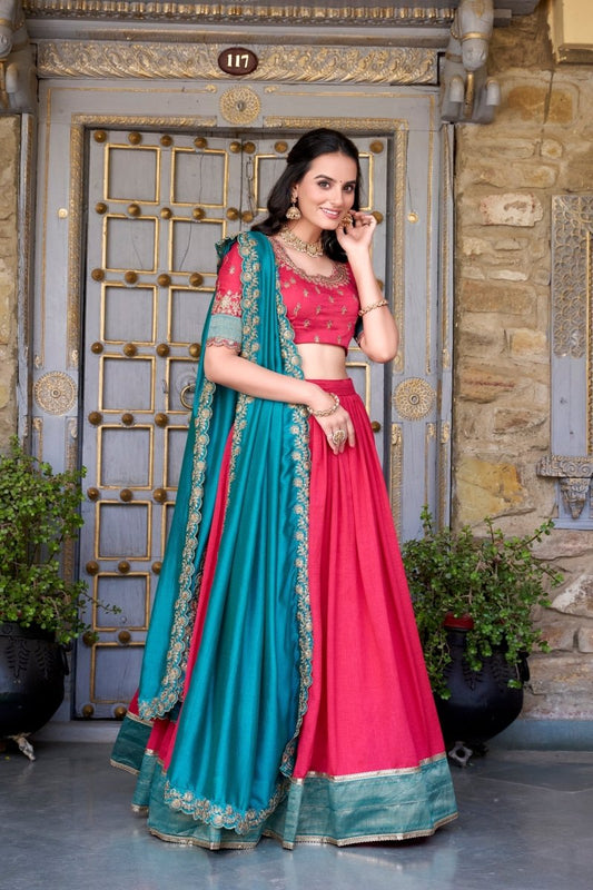VICHITRA SILK ZARI WEAVINGWORK LEHENGA CHOLI WITH DUPATTA (WDN126) 01 - suitswala
