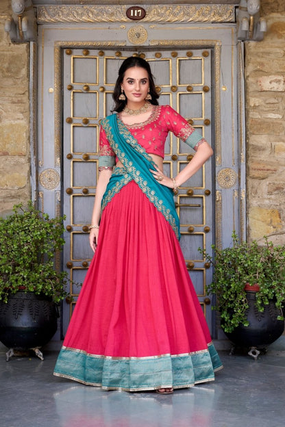 VICHITRA SILK ZARI WEAVINGWORK LEHENGA CHOLI WITH DUPATTA (WDN126) 01 - suitswala