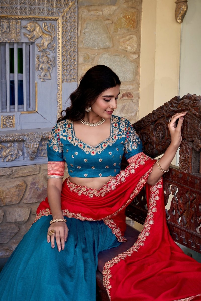 VICHITRA SILK ZARI WEAVINGWORK LEHENGA CHOLI WITH DUPATTA (WDN126) 03 - suitswala