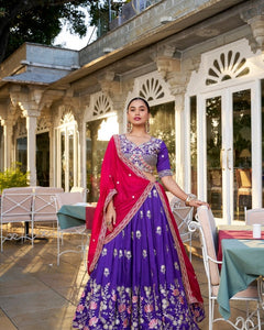 WEDDING SPECIAL VICHITRA SILK THREAD EMBROIDERED LEHENGA CHOLI (WDN118)