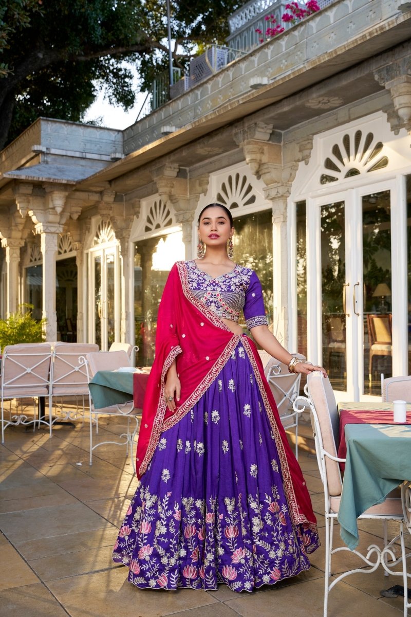 WEDDING SPECIAL VICHITRA SILK THREAD EMBROIDERED LEHENGA CHOLI (WDN118) - suitswala
