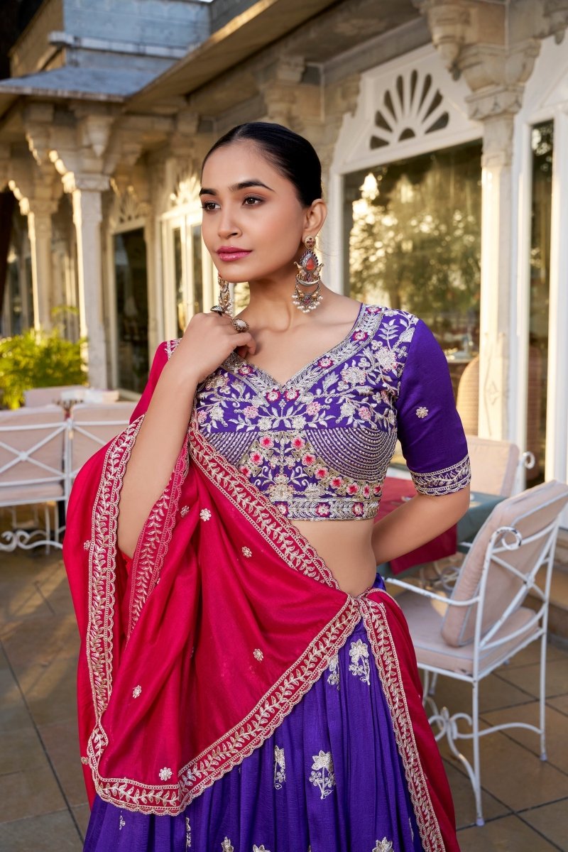 WEDDING SPECIAL VICHITRA SILK THREAD EMBROIDERED LEHENGA CHOLI (WDN118) - suitswala