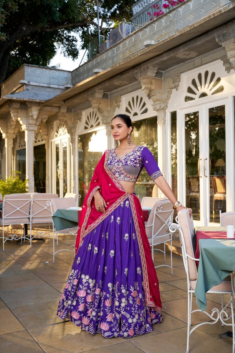 WEDDING SPECIAL VICHITRA SILK THREAD EMBROIDERED LEHENGA CHOLI (WDN118) - suitswala