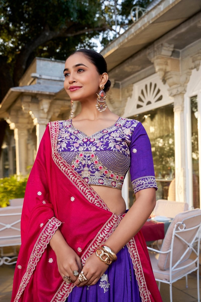 WEDDING SPECIAL VICHITRA SILK THREAD EMBROIDERED LEHENGA CHOLI (WDN118) - suitswala