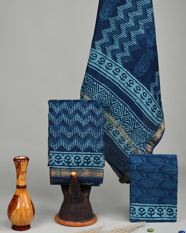 New Exclusive Hand Block Print Maheshwari Silk Suit Set