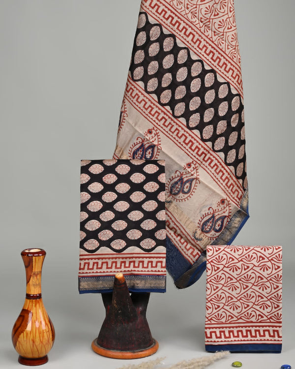 New Exclusive Hand Block Print Maheshwari Silk Suit Set