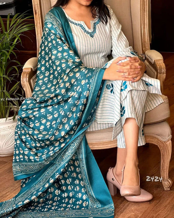 South cotton khaadi kurta set with matching embroidery (SWRD01)