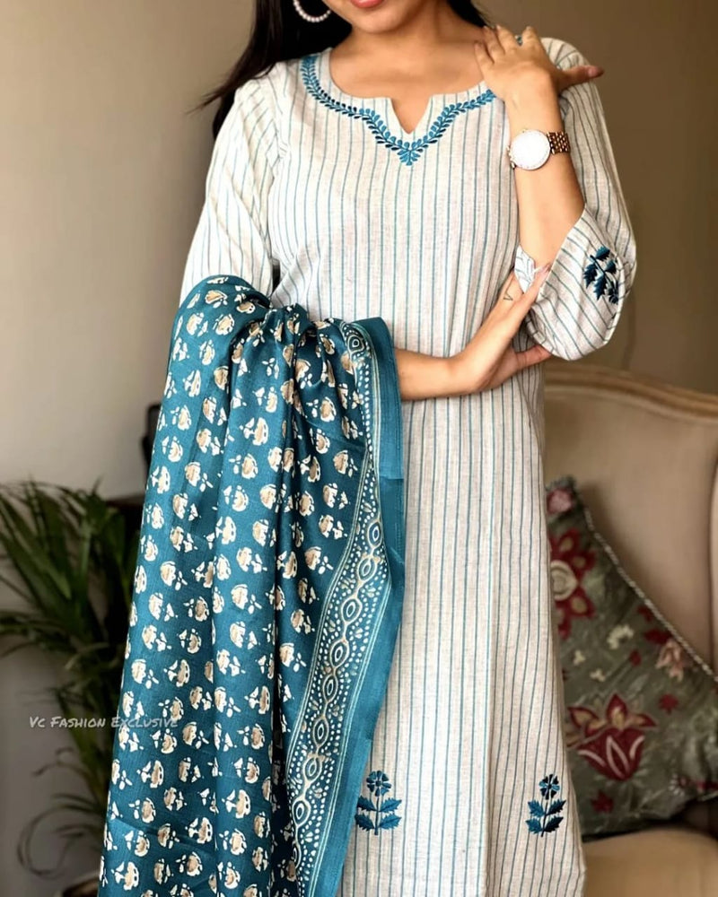 South cotton khaadi kurta set with matching embroidery (SWRD01)